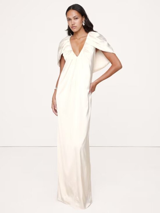 Banana Republic Dresses & Skirts - White Stretch-Satin Cape Maxi Dress